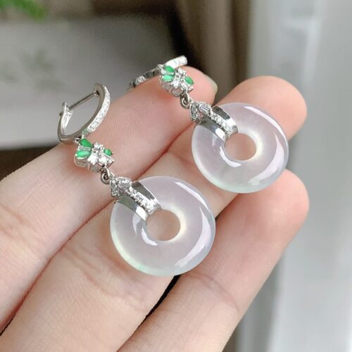 Alternative view of White Icy Jadeite Jade Drop Earrings 18K Gold, 15.5mm